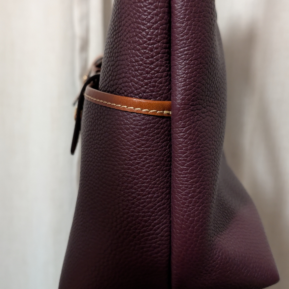 Dooney & Bourke Plum Pebble Leather Tote with Tan Trim - Picture 5 of 13
